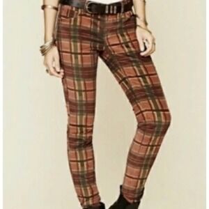 Free People Plaid Corduroy Skinny Jeans